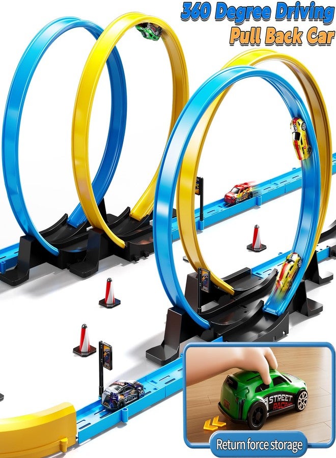 مجموعة ألعاب مسار سيارات LILYBUDS هدية مثالية للأولاد من عمر 3-5 و4-7 و8-12 سنة، مسارات سباق طويلة مع 4 حلقات حركة و4 سيارات سباق مصبوبة عالية السرعة، أكثر من 35 قطعة مسارات سباق لإنشاء تشكيلات متعددة. - Image 2